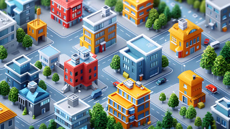Isometric city background. 3d rendering, 3d illustration.の写真素材