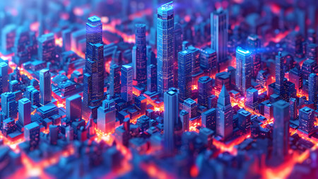 3d illustration of futuristic city in neon light. 3d renderingの写真素材