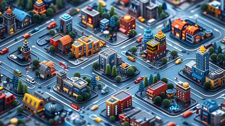 3D illustration of a large city in the center of the city.の写真素材