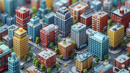 Modern city concept. 3d illustration of a city with buildings and streetsの写真素材