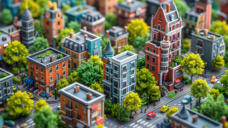 Miniature city. 3d illustration of a miniature city with buildingsの写真素材