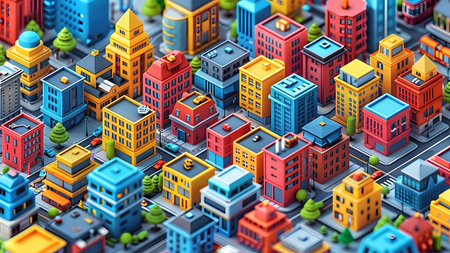 3d isometric city background. Cityscape with buildings and skyscrapers.の写真素材