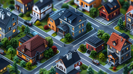 City isometric view with houses, roads and houses. 3d illustrationの写真素材