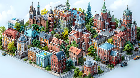 Cityscape with houses and trees. 3d illustration. 3d rendering