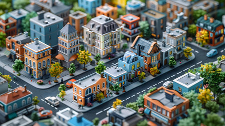 Miniature city with houses, roads and buildings. 3d illustrationの写真素材