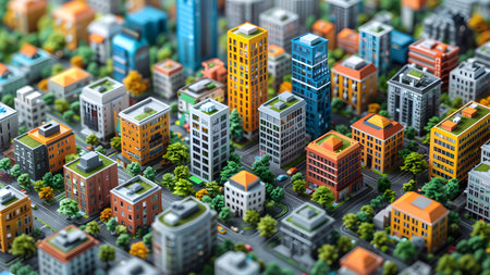 3d illustration of a city landscape with skyscrapers and buildingsの写真素材