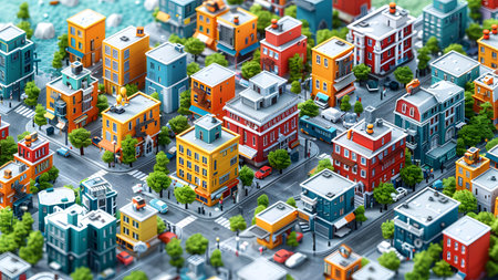 Cityscape with buildings, roads and houses. 3d illustration.の写真素材