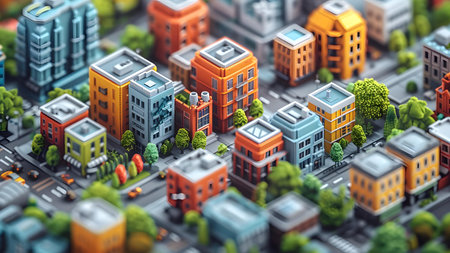 Miniature city with skyscrapers and buildings. 3d illustrationの写真素材