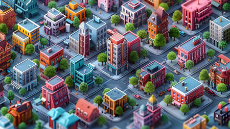 Isometric city background. Urban landscape. 3d render illustration.