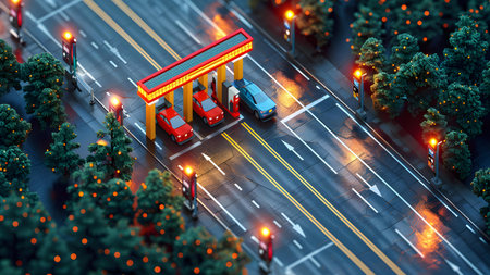 Aerial view of gas station on the road. 3d rendering