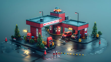 Gas station in the city. 3D illustration. 3D rendering.