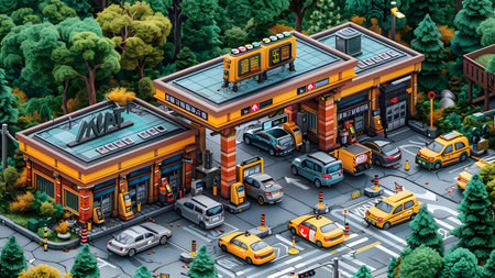 Gas station in the city. 3D illustration. 3D rendering.の写真素材