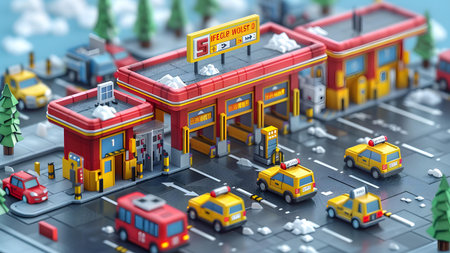 Fire station on the city map. 3D illustration. 3D rendering.の写真素材