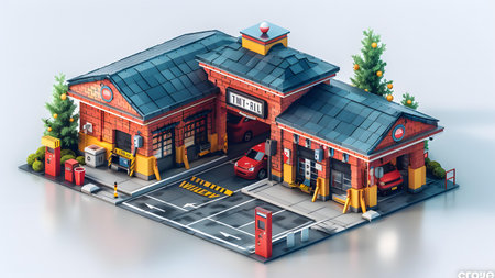 3d illustration of gas station building on white background