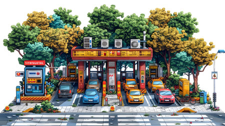 cartoon scene with gas station in the city illustration for children and adultsの写真素材