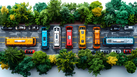 Aerial view of cars in the city. 3D rendering.の写真素材