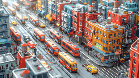3D rendering of the city with trains on the street. Cityscapeの写真素材