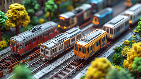 Miniature model of the city with trains. 3D illustration.の写真素材