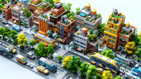 Miniature city with cars and trucks on white background. 3d renderingの写真素材