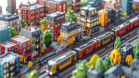 Miniature city with train. 3d illustration, 3d renderingの写真素材