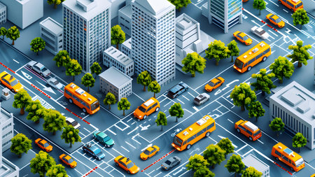 City traffic with cars, roads and buildings. 3d rendering.の写真素材