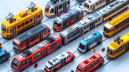 3d illustration of a modern city with trains on a white backgroundの写真素材