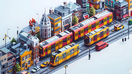 Amsterdam. Aerial view of the city with trains. 3d rendering
