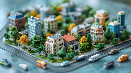 A miniature model of a city on the background of the street.の写真素材
