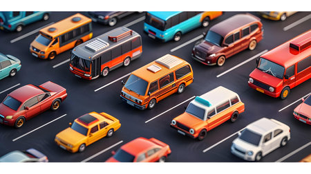 Seamless pattern of cars on the road. 3d rendering