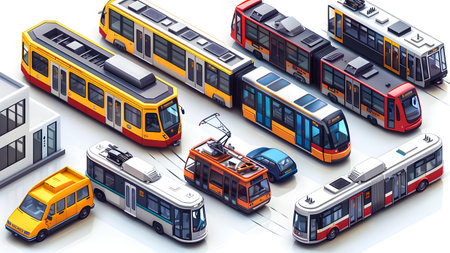 Subway system isometric composition with trains and trams vector illustrationの写真素材