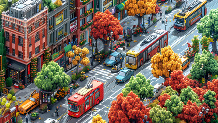 Aerial view of the city street with people and cars. 3d renderingの写真素材