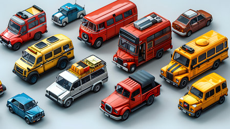 Highly quality rendering of a group of trucks on a gray backgroundの写真素材