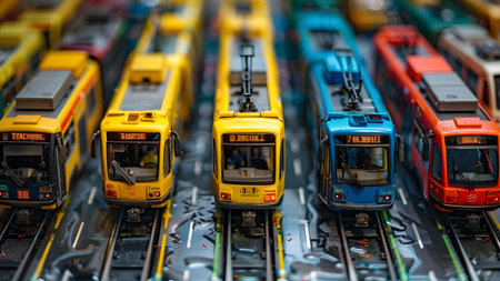 Close-up of Lego train models in Milan, Italy.の写真素材