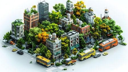 3D illustration of a modern city with a lot of buildings and roads