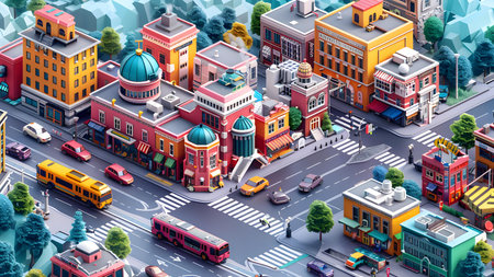 3d isometric illustration of city with crossroads and roads.の写真素材