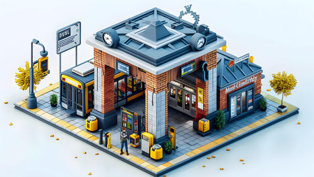 3d isometric illustration of gas station, gasoline station and stationの写真素材