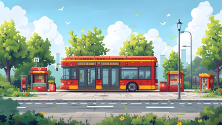 City bus. Public transport. Vector illustration in flat cartoon style.の写真素材