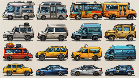 Cartoon cars. Vector illustration of a set of different cars.の写真素材