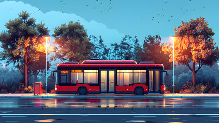 City bus on the road in the evening. Vector illustration. Eps 10の写真素材