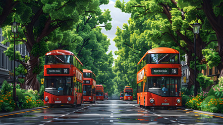 London Double Decker Bus in the city. 3D Rendering.の写真素材