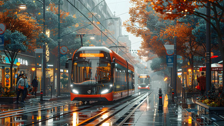 Tram passing through the streets of Budapest.の写真素材