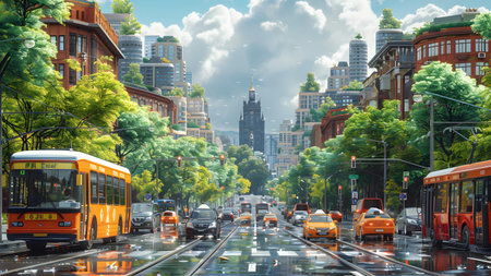 Cars on the street in New York City, USA. 3D renderingの写真素材