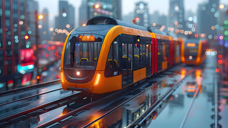 Modern high-speed tram in the city. 3D rendering.の写真素材