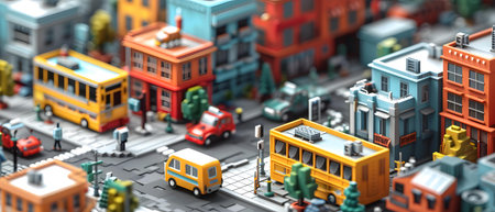 3d illustration of a city with buildings and cars. 3d renderingの写真素材