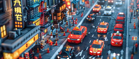 Miniature city with cars and traffic. 3d rendering illustration.の写真素材