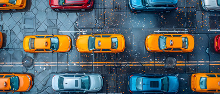 Aerial view of a parking lot with cars. 3d renderingの写真素材
