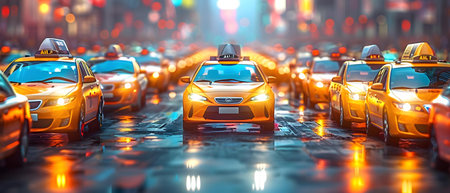 Taxi in the city at night. 3d render illustration.の写真素材