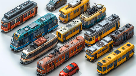 3d rendering of a lot of trains on a white background.の写真素材