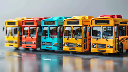 School bus toy on the road. Conceptual image of education.の写真素材