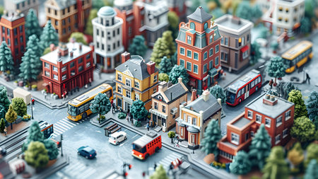 Miniature city with cars, houses and streets. 3d renderingの写真素材